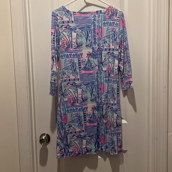 Lily Pulitzer Long Sleeved Blue and Pink Dress with Sail Boats size small - Picture 7 of 7